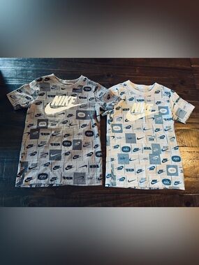 Nike Kids Short Sleeve Logo Shirts Gray & Blue Both XS 6/7